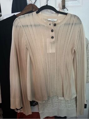 Frame Ribbed Henley Long-Sleeve Top in Cream